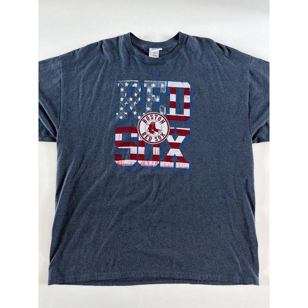 Vintage Majestic Boston Red Sox T Shirt Mens 2XL Blue Stars Stripes Americana